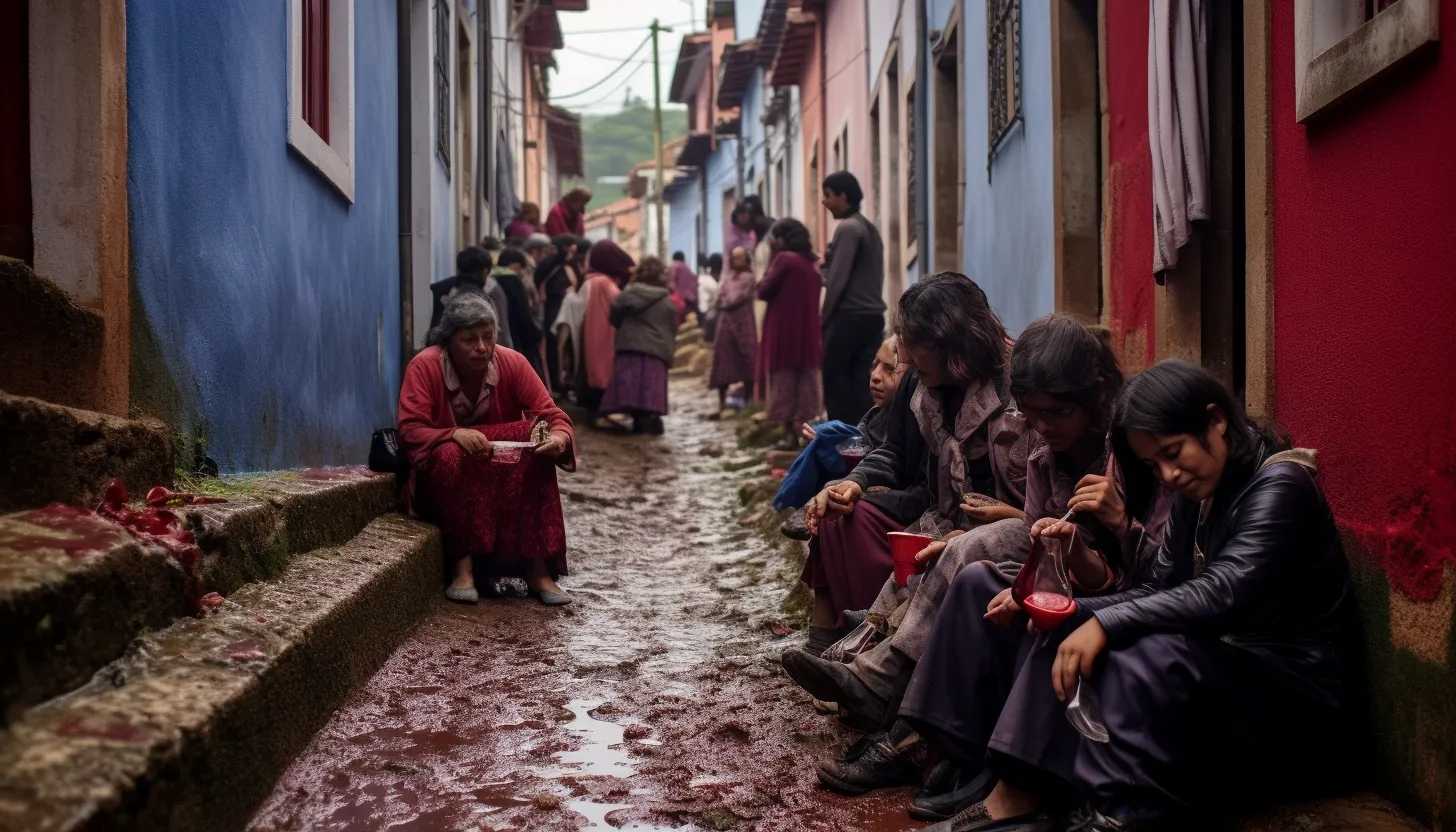 Residents of São Lorenco de Bairro witnessing the crimson tide of red wine flowing down the steep hill, taken with a Canon EOS R5