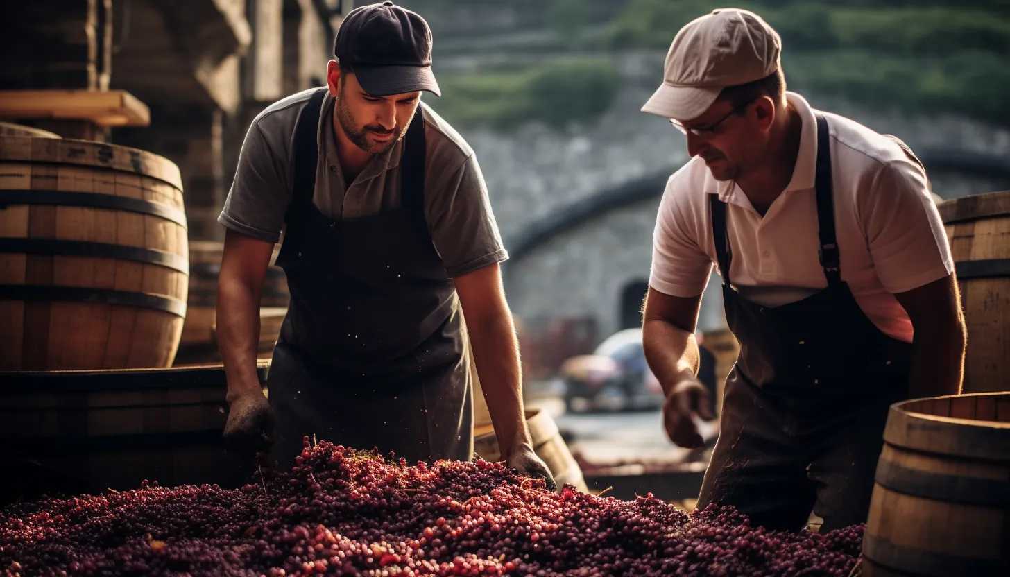 Levira Distillery workers carefully collecting spilled wine to minimize disruption to the wineries and producers, taken with a Sony Alpha A7 III
