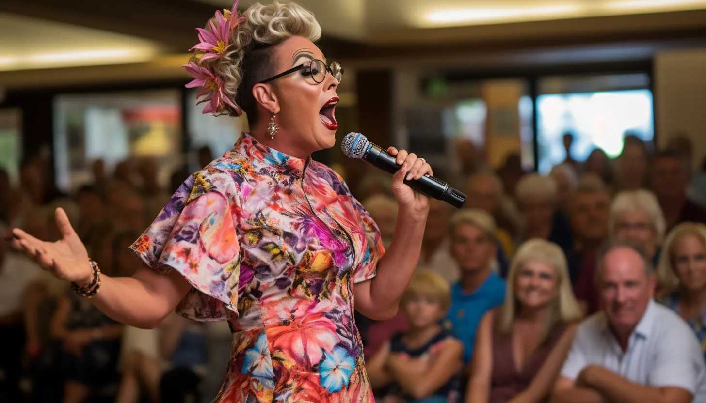Drag queen performer entertaining the crowd at Santa Clarita Valley Democrats' Drag Queen Bingo fundraiser taken with Nikon D850