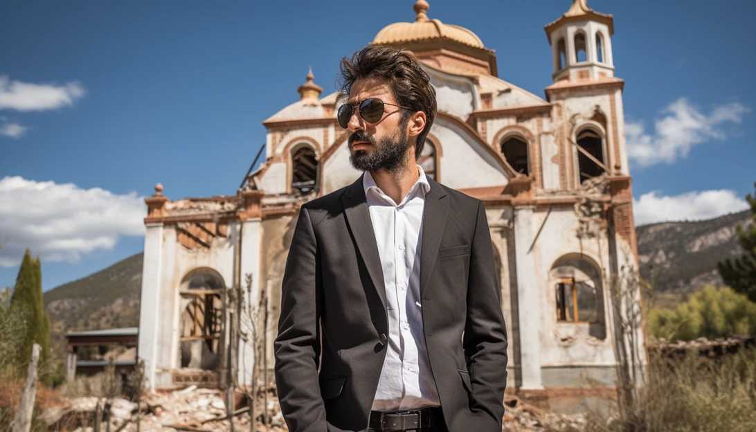 A photo of Johnny Youssef standing proudly in front of the run-down church he purchased for restoration. Taken with a Nikon D850.