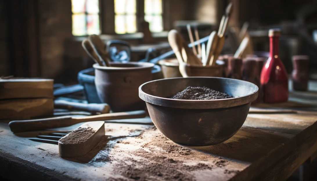 A close-up photo of materials and tools used in the church restoration project. Taken with a Canon EOS 5D Mark IV.