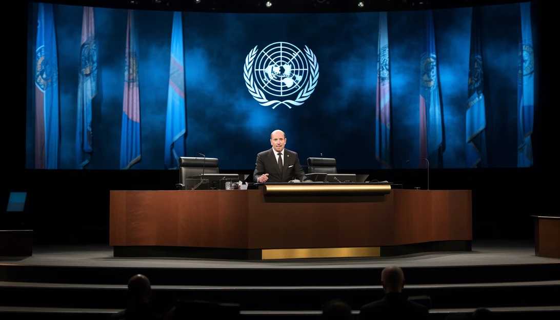 A photo of Israeli Prime Minister Benjamin Netanyahu delivering his speech at the United Nations General Assembly in New York City, taken with a Canon EOS 5D Mark IV.