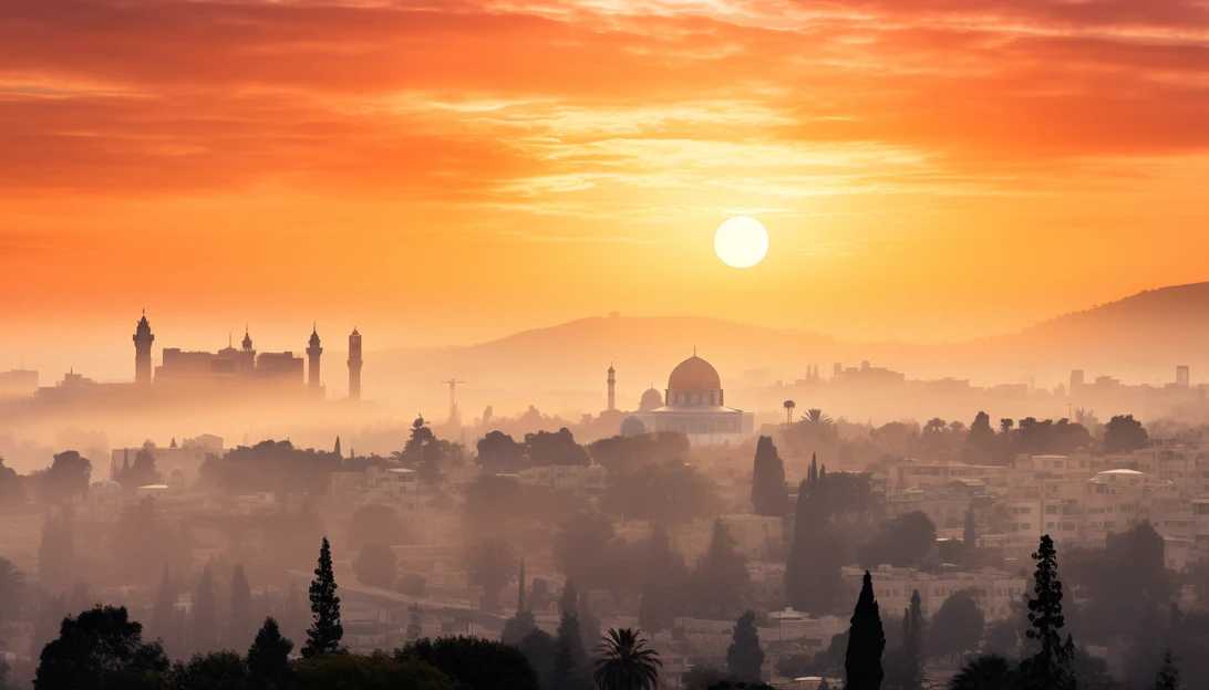 A sunrise photo of the beautiful city skyline of Jerusalem, symbolizing the hope for peace in the Middle East. This stunning shot was captured with a Sony A7III.