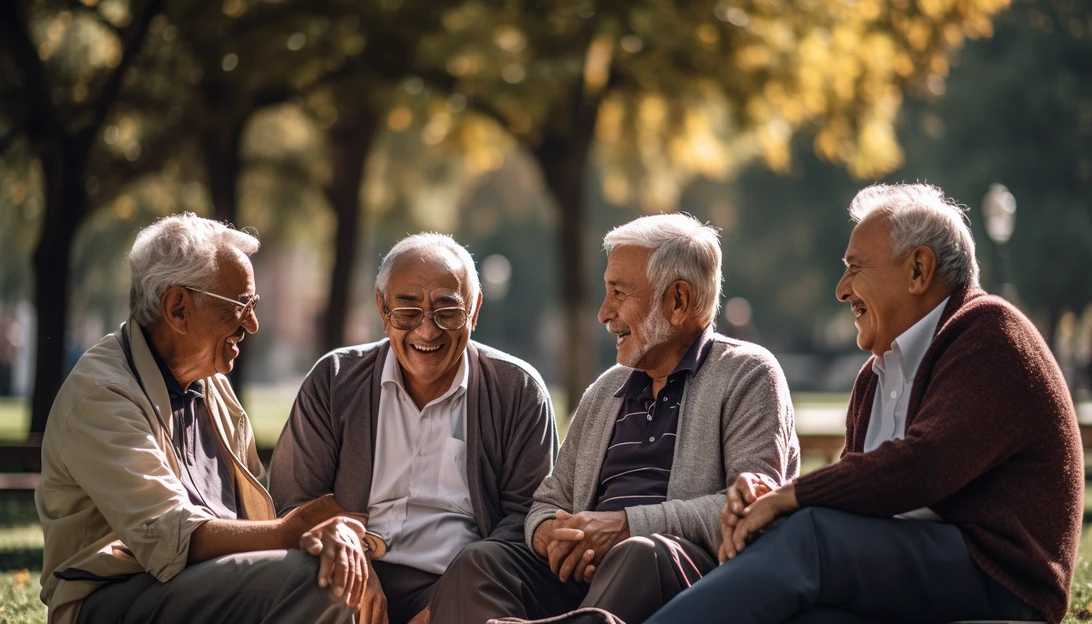 A group of retirees sitting in a park, discussing the benefits of high-yield savings accounts, taken with a Canon EOS R5