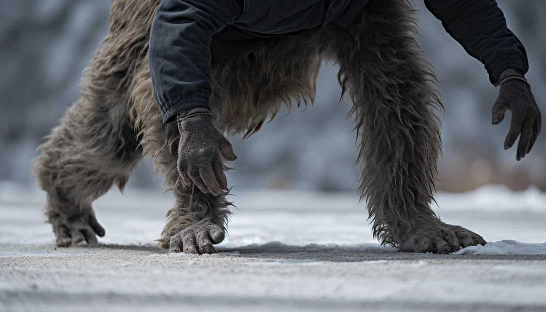 A close-up shot of a person walking on all fours, channeling their inner gorilla, taken with a Nikon Z7 II.