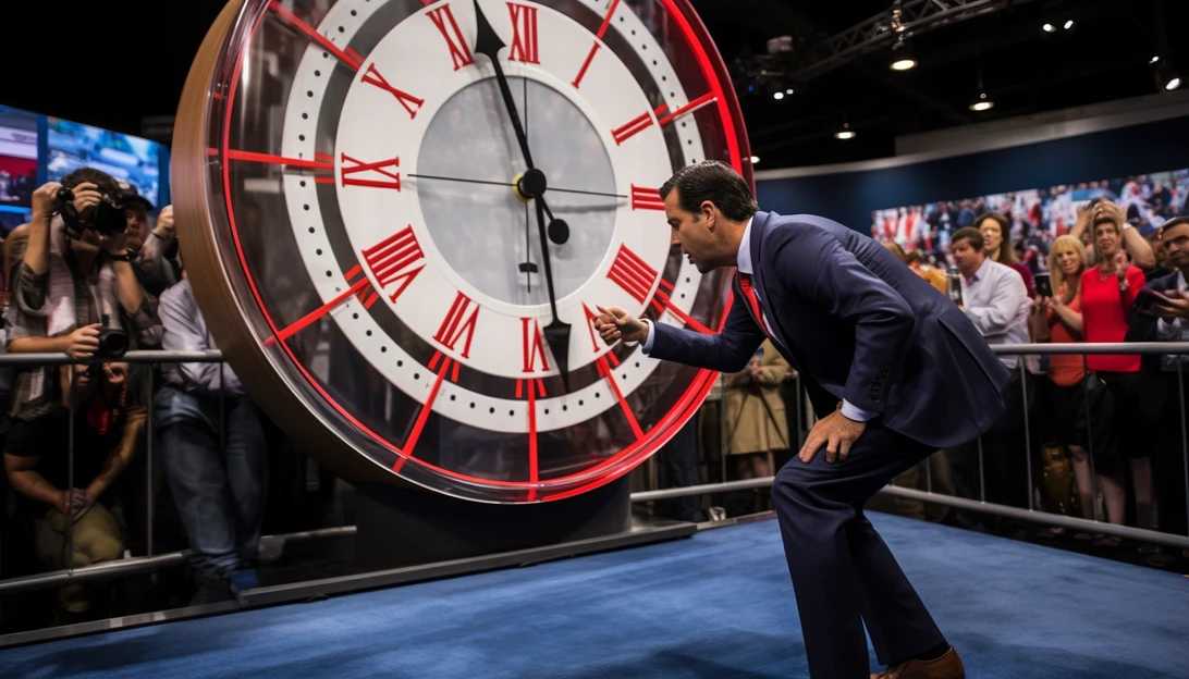 An image capturing the tense moment as the clock ticks down for GOP presidential candidates vying to qualify for the nomination debate, taken with a Canon EOS R6.
