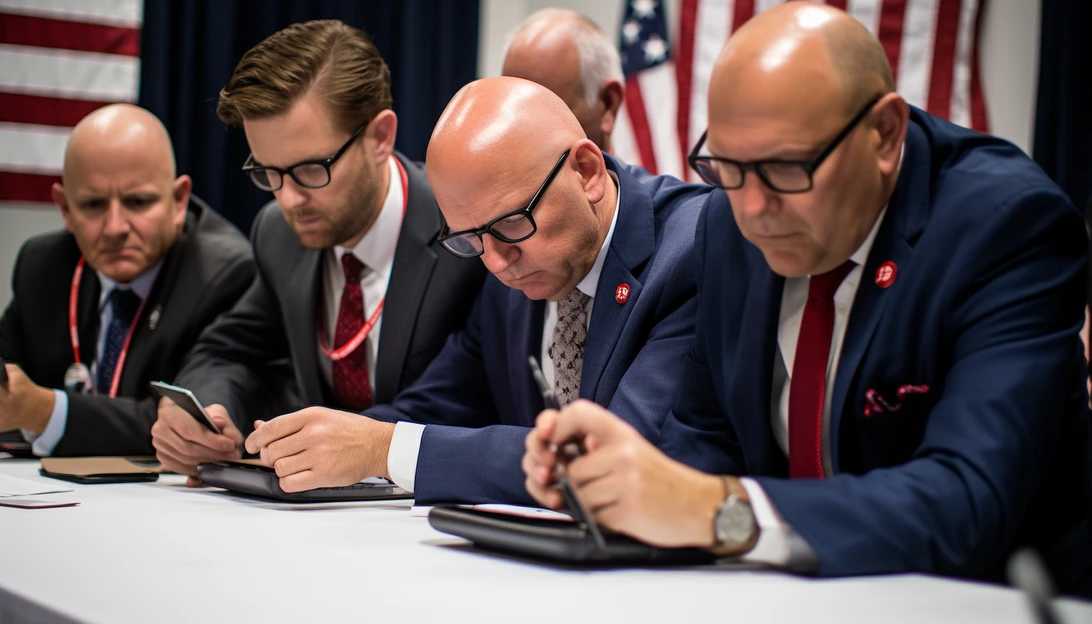 A shot of Republican White House candidates anxiously checking their polling and donor numbers, hoping to meet the qualifications for the next debate, taken with a Sony Alpha 7 III.