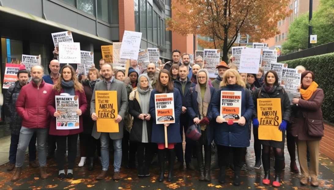 Lecturers and staff from 40 British universities on strike, demanding fair pay and better work conditions (Photo prompt: Image of a group of university staff holding placards)
