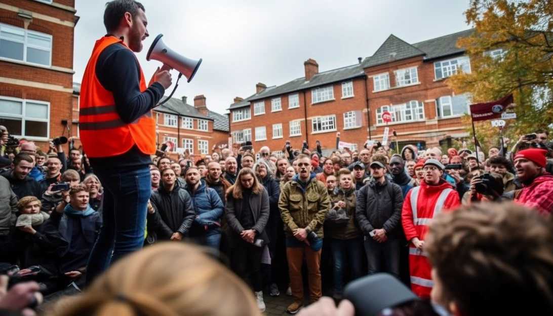 Representatives of the University and College Union leading the strike action (Photo prompt: Image of union representatives addressing a crowd)