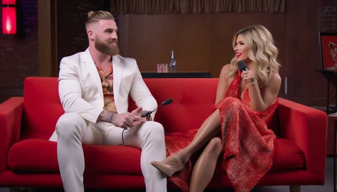 Travis Kelce addressing dating rumors with Taylor Swift on 'The Pat McAfee Show,' captured by a Sony Alpha a7 III