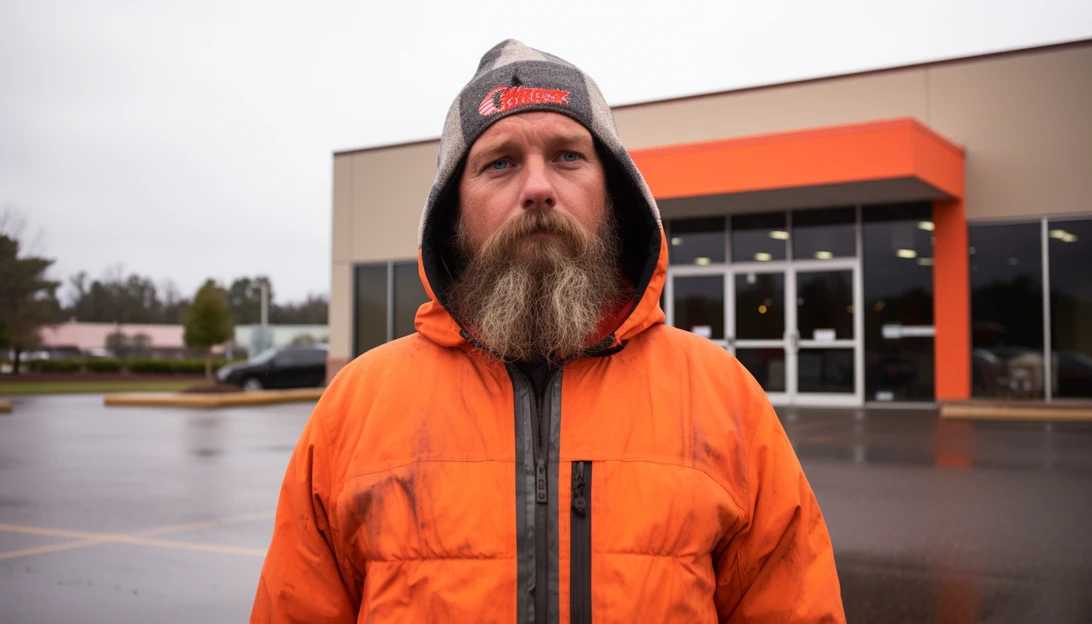 A photo of Carl Kemppainen, the store worker charged with second-degree murder, standing outside O'Reilly Auto Parts. (Taken with a Nikon D850)