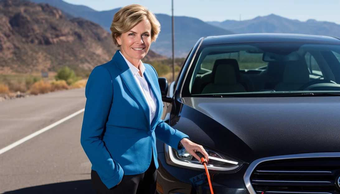 Energy Secretary Jennifer Granholm inspecting an electric vehicle during her controversial road trip, taken with a Canon EOS 5D Mark IV.