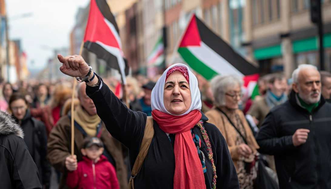 A photograph of a protest in support of Palestinian sovereignty, highlighting the Israeli-Palestinian conflict mentioned in the article, taken with a Nikon D850.