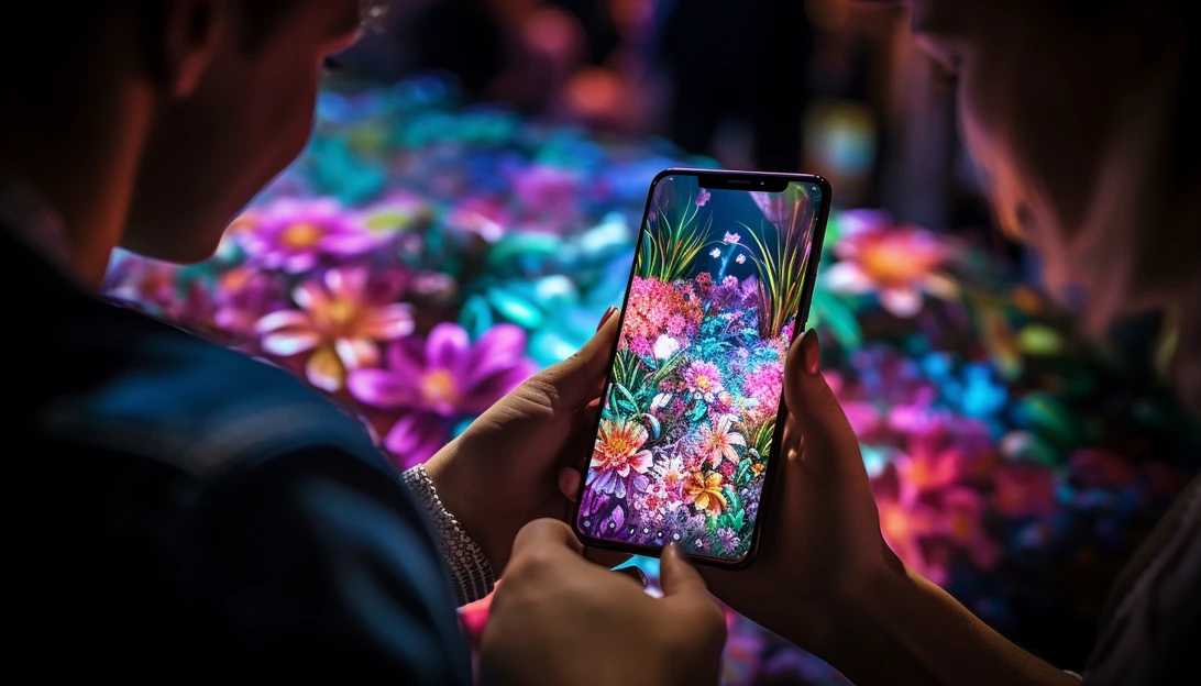 A person joyfully sketching a vibrant picture using a mobile device, taken with a Nikon D850