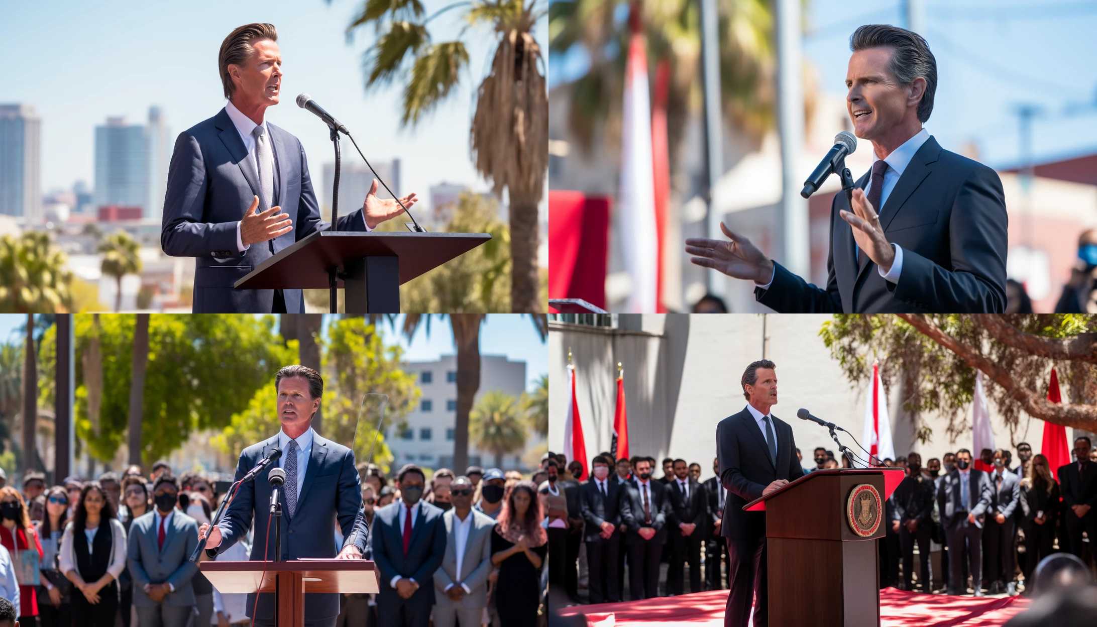 A photo of Governor Newsom addressing a crowd during the signing ceremony, taken with a Canon EOS R5.