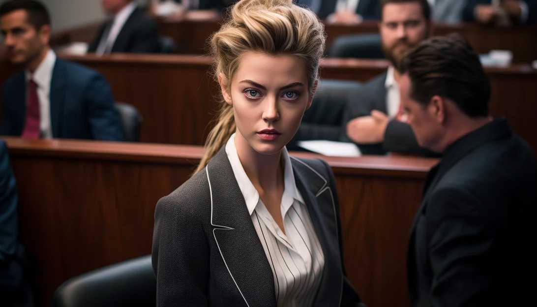 Tense courtroom scene as Amber Heard takes the stand, captured with a Sony Alpha A7R III.