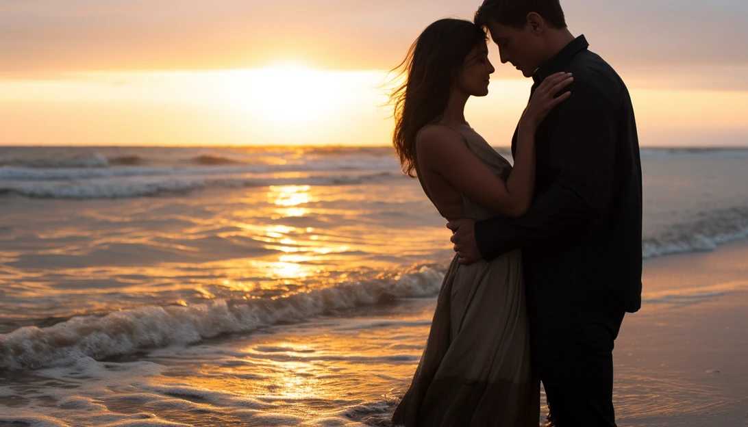 A romantic moment between Matt Damon and Luciana Barroso as they embrace on the shoreline, creating a picturesque scene. (Taken with a Nikon D850)