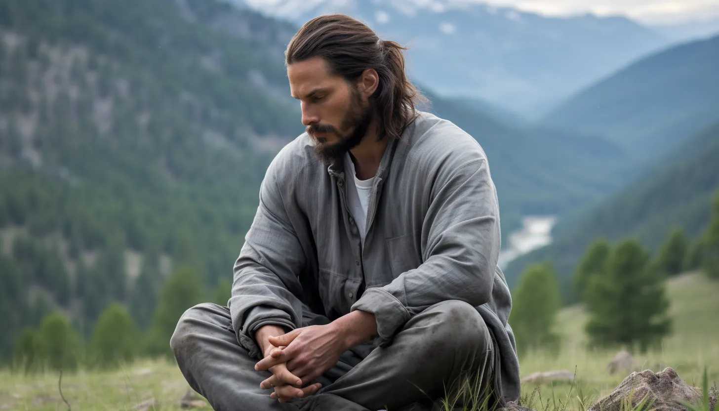 A candid shot of Taylor Kitsch enveloped by the beautiful landscape of Montana, his peaceful demeanor reflecting the tranquility around him. Taken with Canon EOS 5D Mark IV.