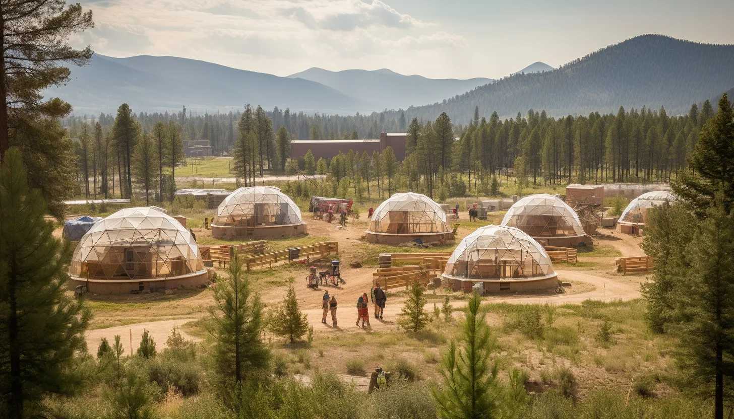 A strategic mid-construction snap of the developing facility in Bozeman, showcasing the cabins, the geodesic dome, and the buzz of activity. Taylor Kitsch can be seen actively participating despite his self-admitted limited skills. Taken with Nikon D850.