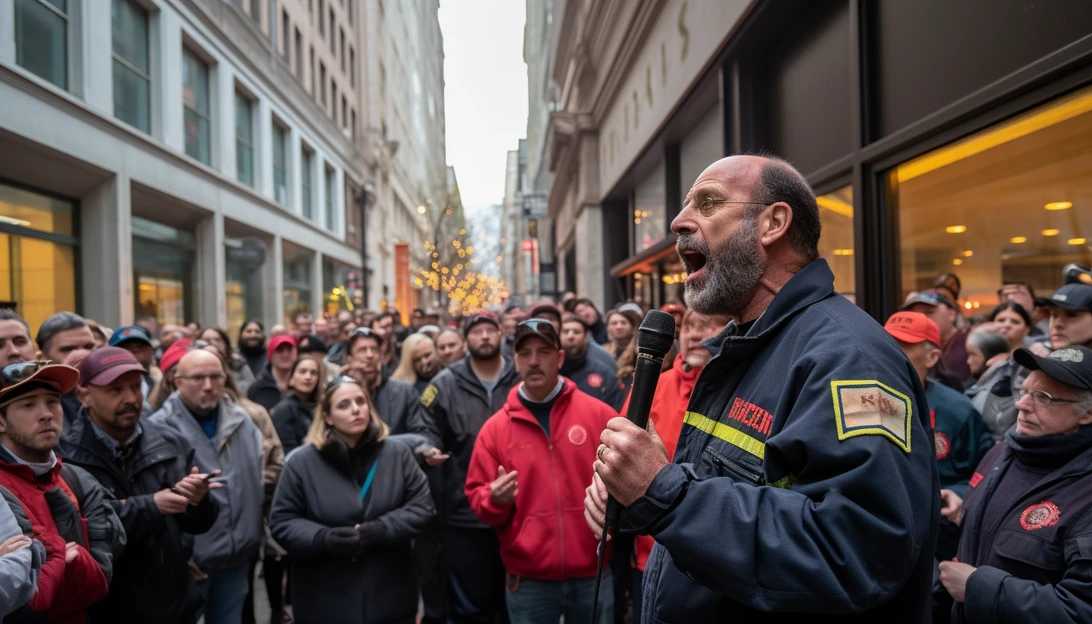 Oren Barzilay, president of FDNY EMS Local 2507, addressing a crowd of first responders taken with a Canon EOS R5.