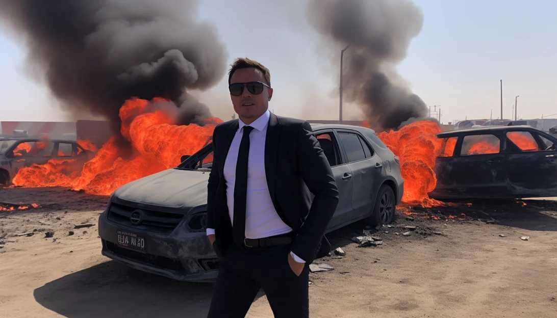 Elon Musk livestreaming from the border town, capturing the intense atmosphere and unfiltered reality with a Canon EOS R.