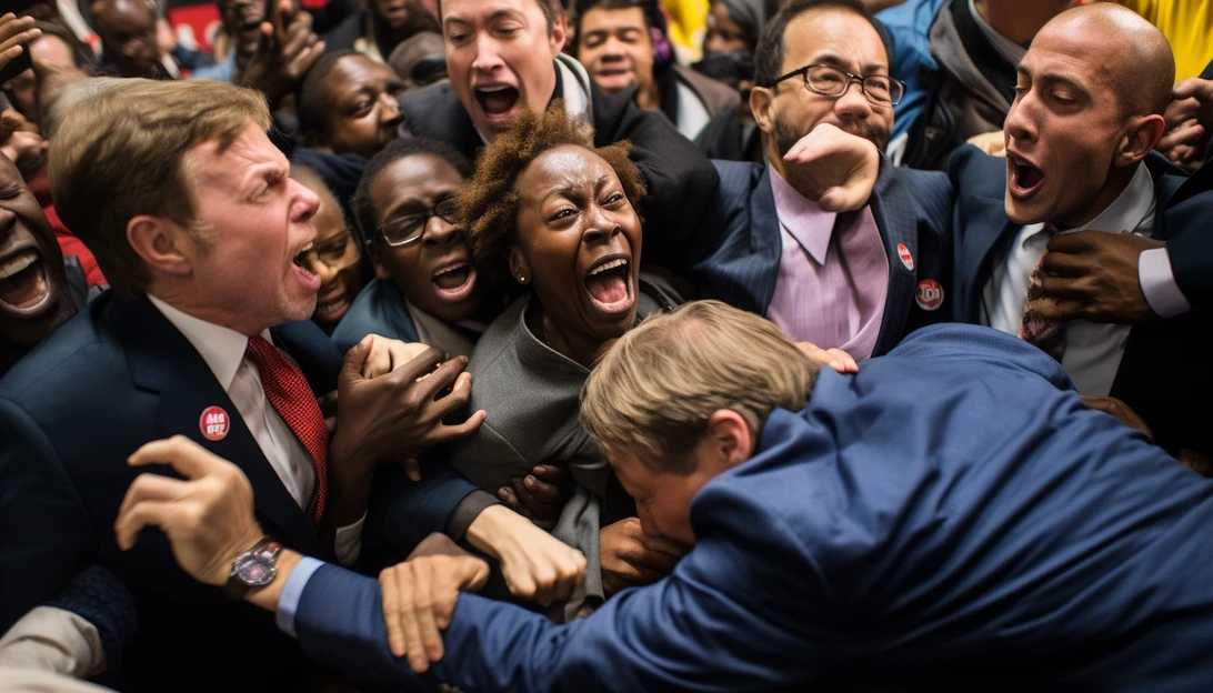A close-up shot of the crowd's reaction to the interaction between Biden and Newkirk, photographed with a Sony Alpha a7 III.