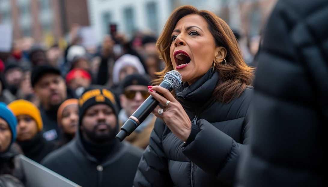 A close-up shot of Kamala Harris addressing a crowd at an event focused on gun violence prevention. (Taken with a Nikon D850)