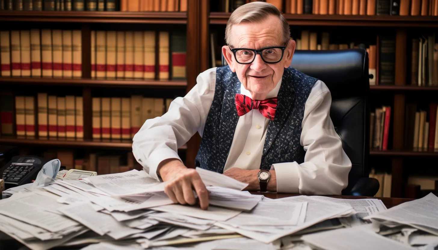 Portrait of President E. Gordon Gee, in his office, laden with documents depicting budget graphs and faculty cut proposals. His expression is stern, mirroring the gravity of the university's fiscal circumstance. The dim light of his desk lamp illuminates the room, casting long shadows. Taken with Sony Alpha a7 III