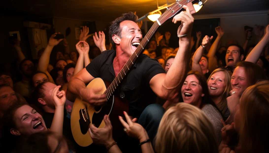Bruce Springsteen interacting with fans at a meet and greet event.