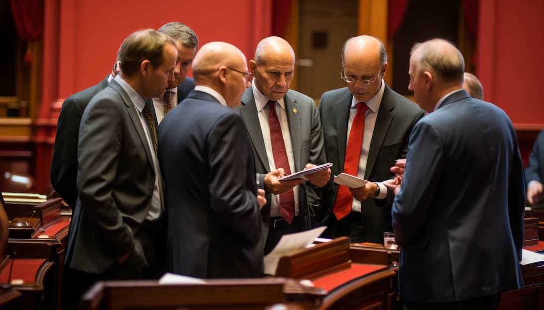 A photo of Senators discussing the stopgap measure in the Senate chamber, taken with a Nikon D850.