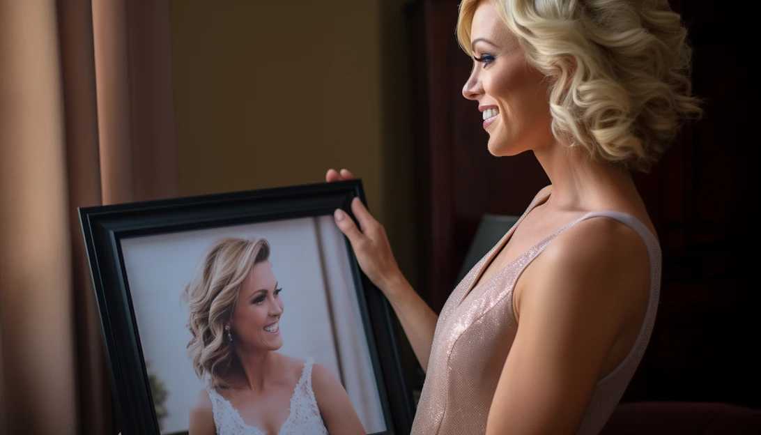 An emotional shot of Kellie Pickler holding a framed photo of her late husband Kyle Jacobs, reminiscing their love story. (Taken with Sony Alpha a7 III)