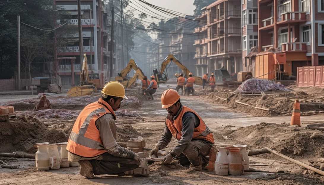 Construction workers building new houses in a fast-growing city, taken with a Sony Alpha a7 III