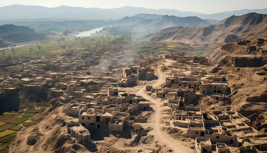Aerial view of Herat province in Afghanistan, showcasing the vast landscape and villages devastated by the recent earthquakes. Taken with a DJI Phantom 4 Pro.