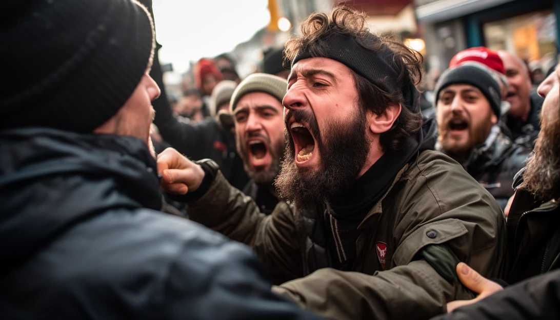 Pro-Palestinian and pro-Israeli demonstrators clashing with intense emotions during a rally. (Taken with Sony Alpha a7 III)