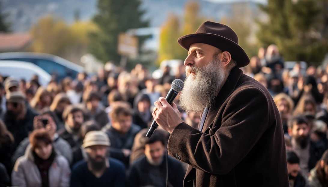 Rabbi Raz Blizovsky, passionately addressing a crowd in Katzrin, emphasizes the need for equal access to firearms across all regions in Israel.