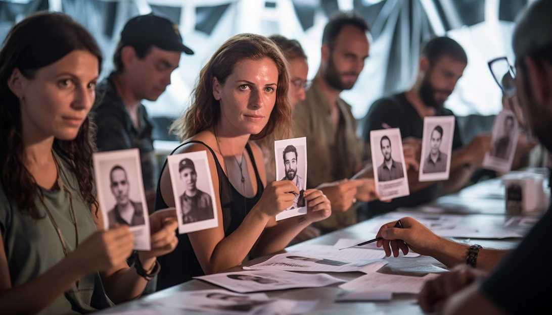 Israeli residents signing petitions and holding up photos of their missing loved ones, urging the government to reconsider the strict firearm licensing regulations in the aftermath of the tragedy.