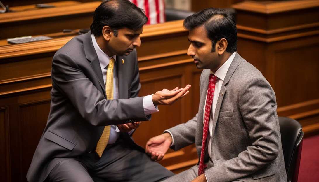 An intense moment captured between Nikki Haley and Vivek Ramaswamy during a heated debate, taken with a Nikon D850.