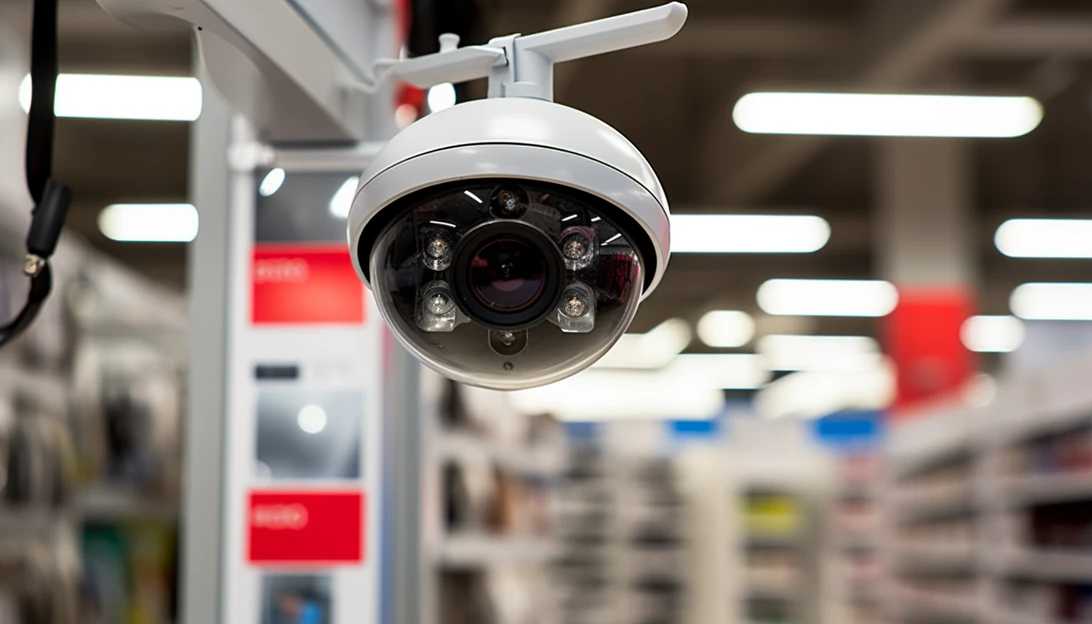 A close-up shot of a surveillance camera in a retail store, symbolizing the hidden monitoring and tracking of customers. (Taken with Nikon D850)