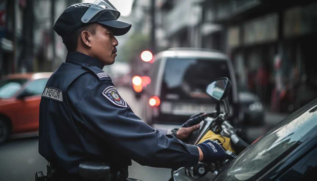 A traffic officer conducting a routine stop, captured with a Nikon D850.