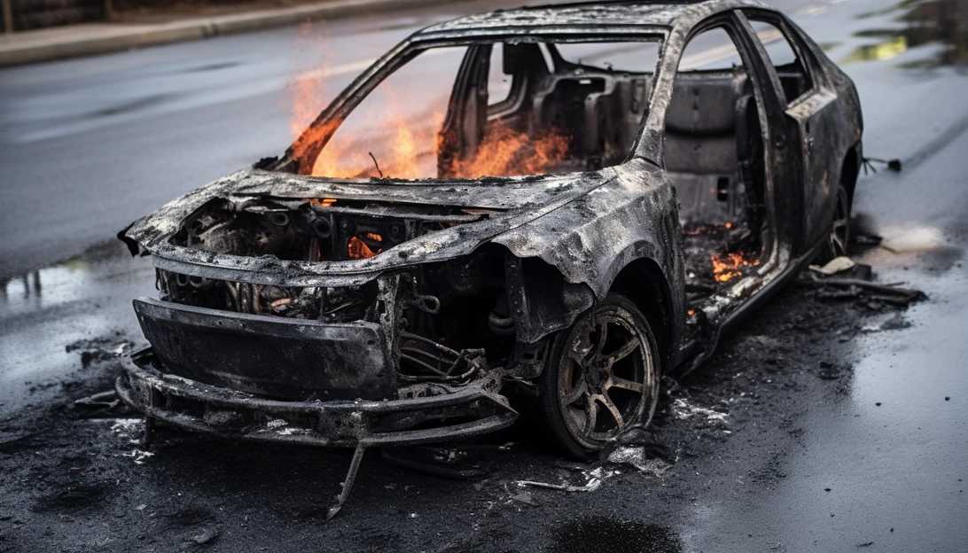 A photo of the charred remains of the torched car where the badly burned body was found, taken with a Canon EOS R camera.