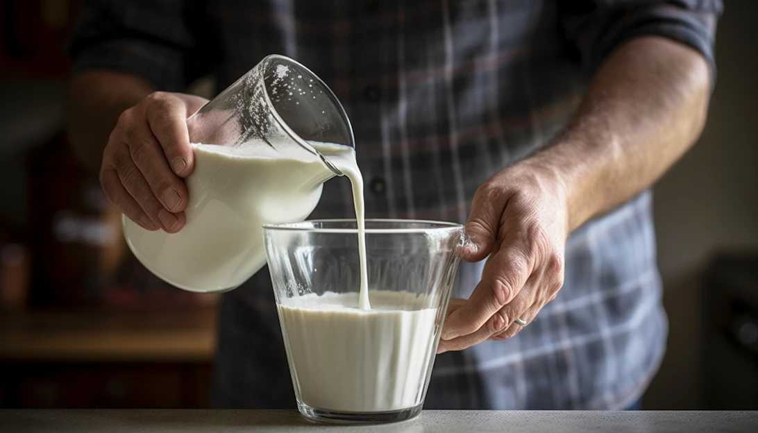 An image of a person pouring raw milk into a glass, emphasizing the topic of drinking raw milk and the potential health risks involved. (Taken with a Nikon D750)