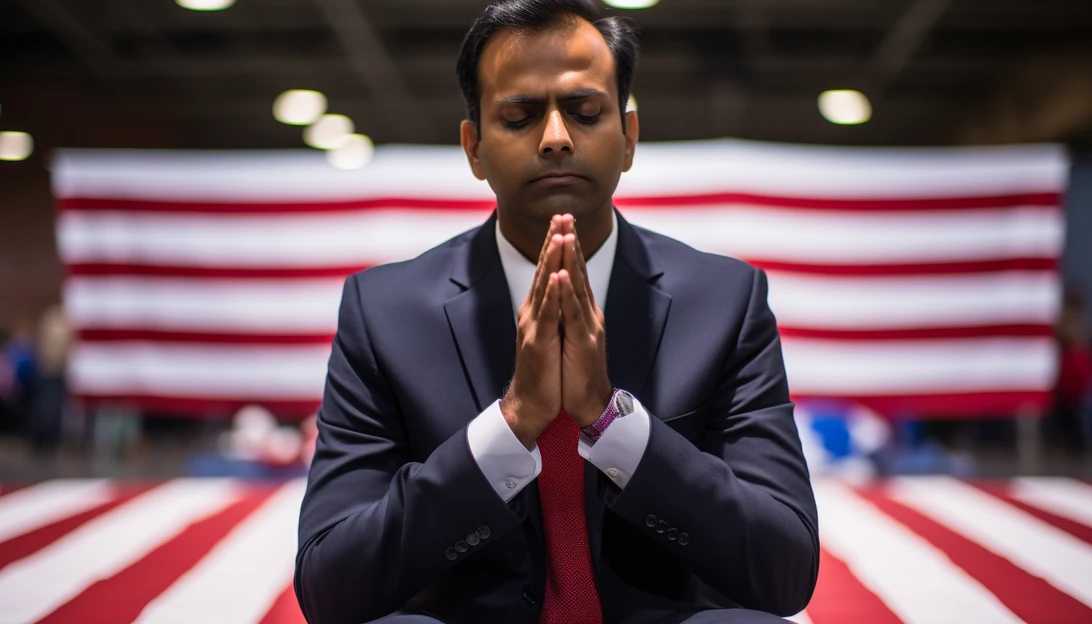 Republican presidential candidate Vivek Ramaswamy contemplating whether to participate in the third GOP primary debate taken with a Nikon D850