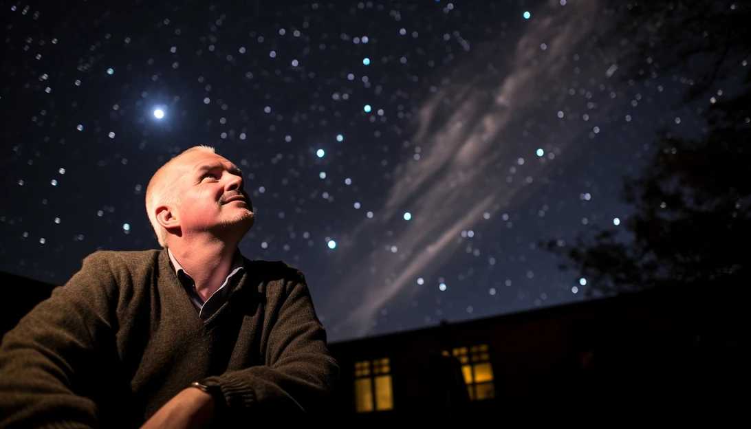 An image of Eamonn Kerins, the astrophysicist and SETI researcher, holding a telescope and looking up at the stars. (Photo taken with Nikon D850)